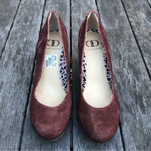 New NWT Kelsi Dagger Brown Suede Rubber Slip On Wedges 7M - Picture 3 of 13